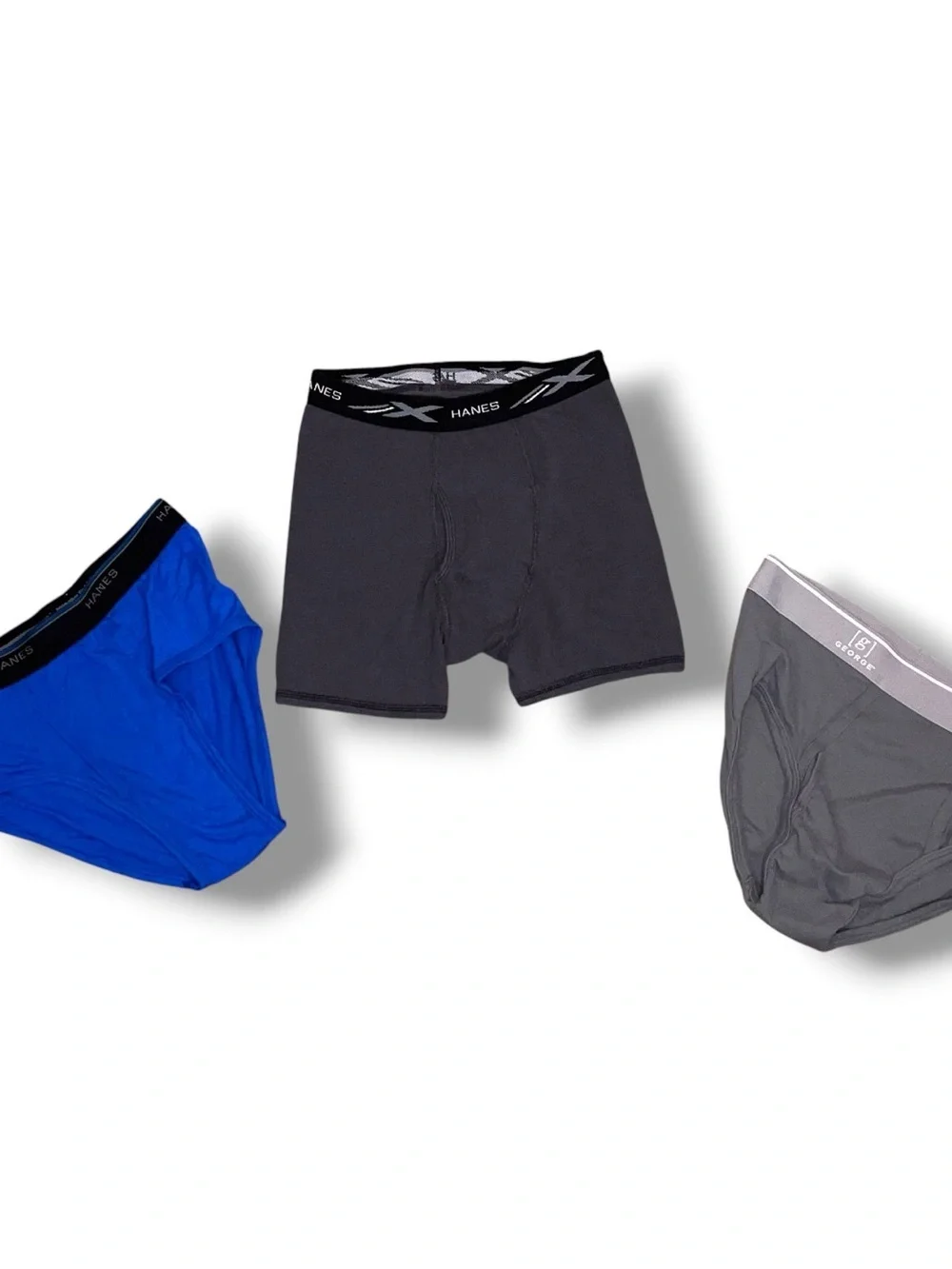 Lot Of 3 Medium Mens Underwear Blue Grey Boxer Brief Hanes George